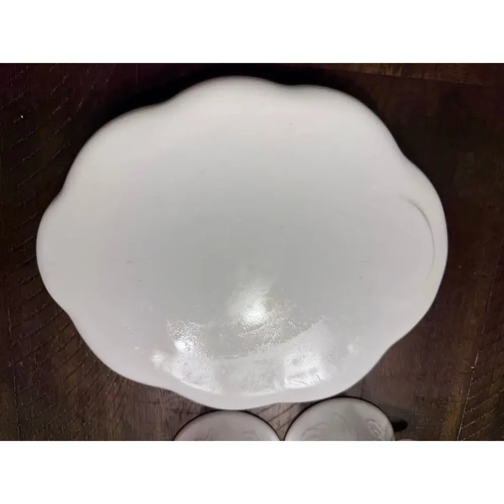 Set of 4 Vintage White Milk Glass Grapes & Vines Snack Plates Cups Snack Sets